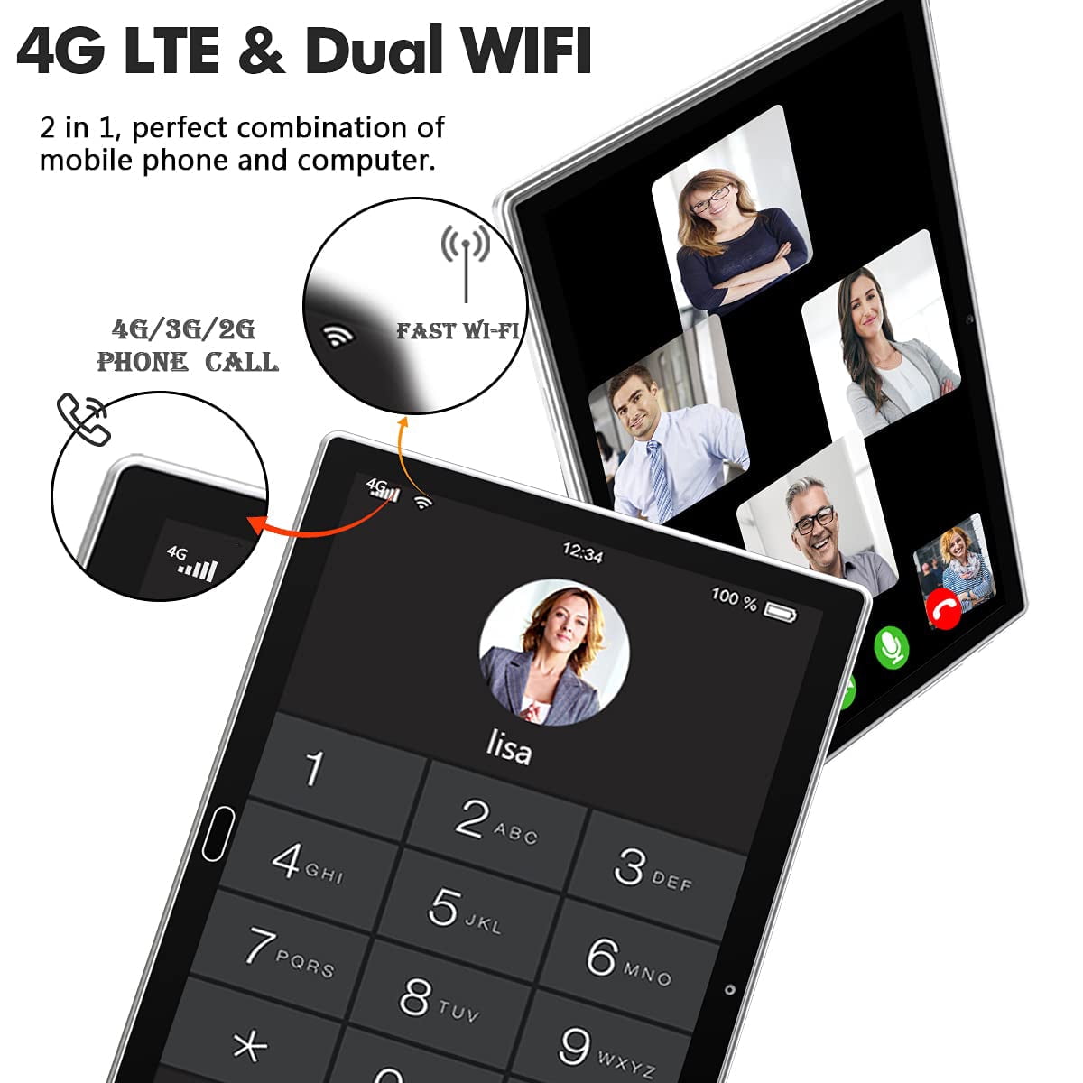 Android 13 Tablet 10 inch Tablet with Keyboard Wireless Mouse Stylus,4G Phone Tablet