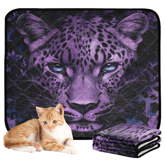 Qxltty Purple Leopard Cat litter Pads Pet Set of 3 Diaper Mats Center Anti-leakage Layer Absorbent Soft and Comfortable