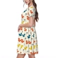 thumbnail image 2 of Gukieu Colorful Squirrel Print Women's Short Sleeve Dress, Elastic Waistband A-line with Pockets Summer Dress, Suitable for Daily Leisure, Work, Vacation, 2 of 6