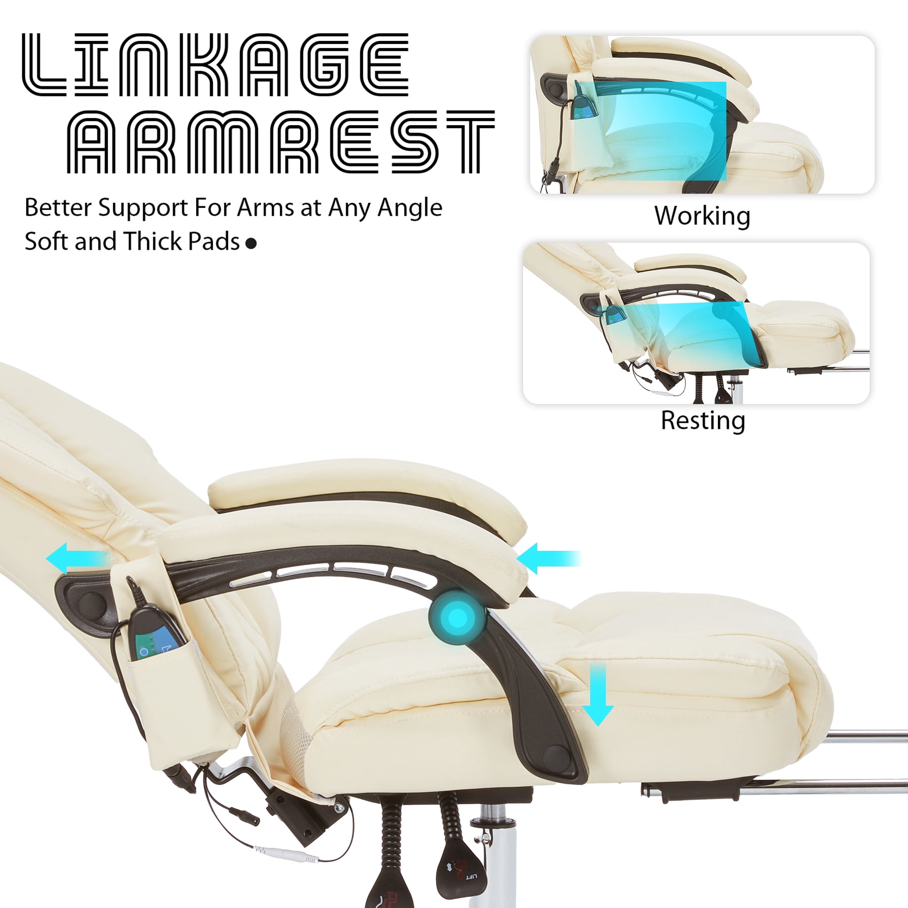 HESL Office Chair With Massage And Heated Lumber Spport, Big and Tall Reclining Desk Chair,White