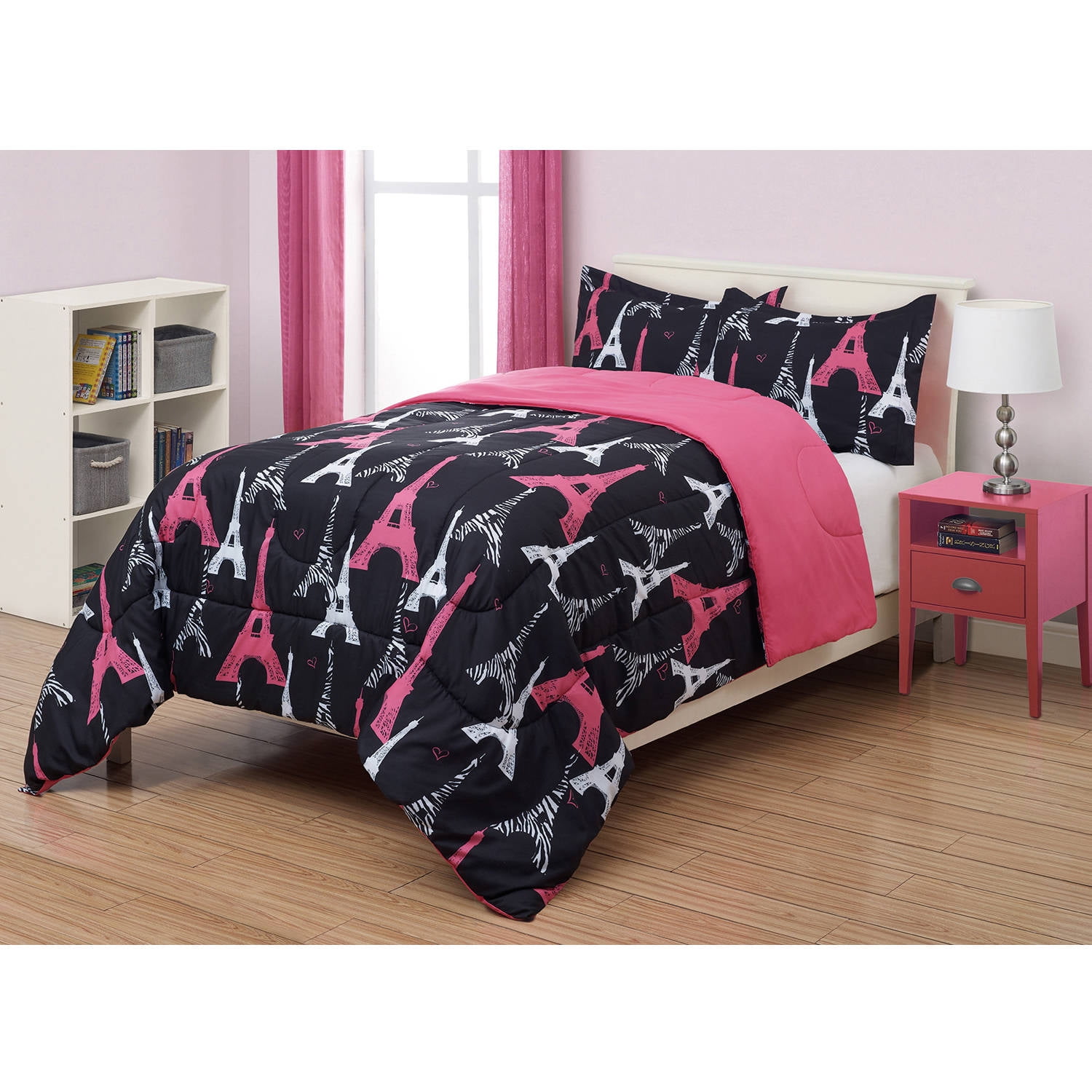 Twin or Full Bedding Girls Comforter Bed Set Paris Eiffel Tower Pink Purple 