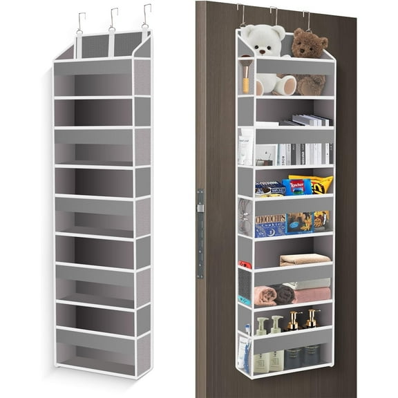 Onekawa Over Door Organizer with 5 Large Pockets ,Large Capacity Hanging Storage Organizer with Clear Window Toys, Shoes, Diapers, Dark Grey