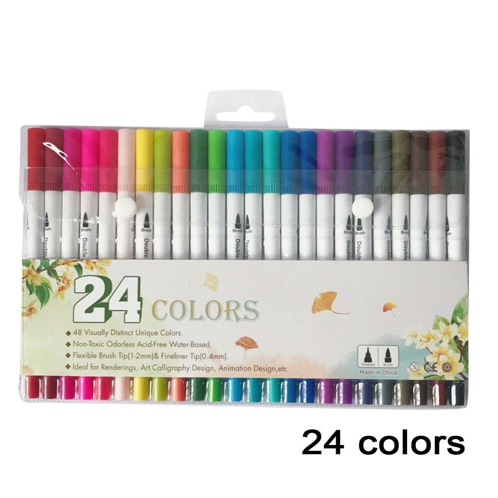 Piwvid Water Based Acrylic Drawing Markers 24/36/60PC, Double Headed Brush Tip Art Pens, Assorted Colors for Creative Painting and Crafting Projects