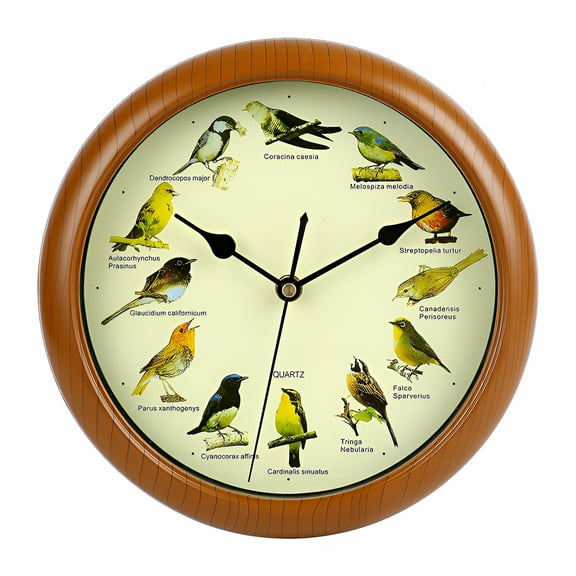 DESIGNICE Bird Clocks with Sounds Round Clock Quiet That Sing Wall Hanging Clock Decorative Clock for Walls Bedrooms
