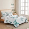 thumbnail image 5 of Quilts Full Size, Teal Starfish Coastal Soft Comforter Bedding Set for Bed, Summer Beach Ocean Lightweight Quilted Bedspread with Pillow Cover(2 Pieces) for All Season, 78x90 Inch, 5 of 9