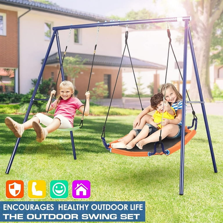 Veeboto Outdoor Playground Swing Set Heavy Duty A Frame Adjustable Saucer Swing Seat 440lb Walmart