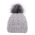 thumbnail image 2 of Arctic Paw Sherpa Lined Knit Beanie with Faux Fur Pompom,Grey, 2 of 4