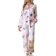 thumbnail image 2 of INSPIRE CHIC Women's Satin Pajama Sets Floral Button Down Shirt and Pants Silky Sleepwear 2 Pcs PJ Set M Pink, 2 of 5