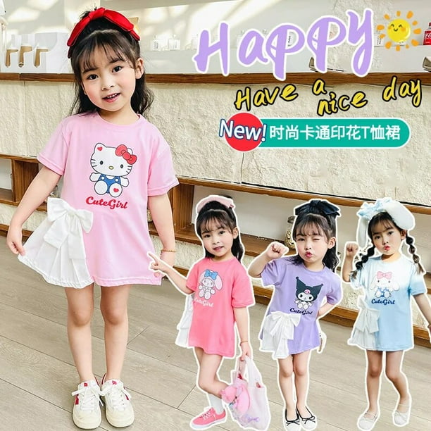 Hello Kitty Cinnamoroll Anime Kawaii Sanrio camisa vestido de tela moda lindo Kuromi My Melody ropa de bebe de dibujos animados regalos para ninos