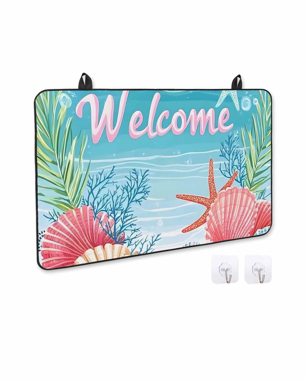 nqOlkjepod Large Induction Cooktop Protector Mat 24"x21", Blue Beige Coastal Beach Stove Top Covers for Electric Stove, Summer Ocean Coral Wave Stove Burner Cover Mats, Glass Top Stove Cover