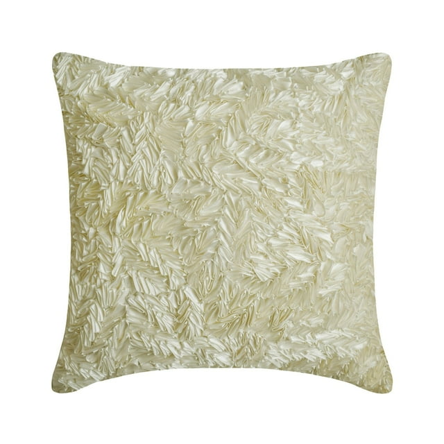 The HomeCentric Pillow Cover Pack of 2 20x20 inch (50x50 cm) Ivory Designer Ivory Throw Pillow Cover Couch Textured Ribbon Pillow Cover Solid Decorative Pillow Cover Square Silk - Thats Satin Ribbon
