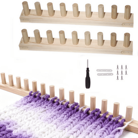 2 Units Wooden Loom Frame Adjustable Blanket Loom Portable Kit for DIY Chunky Knitting Projects