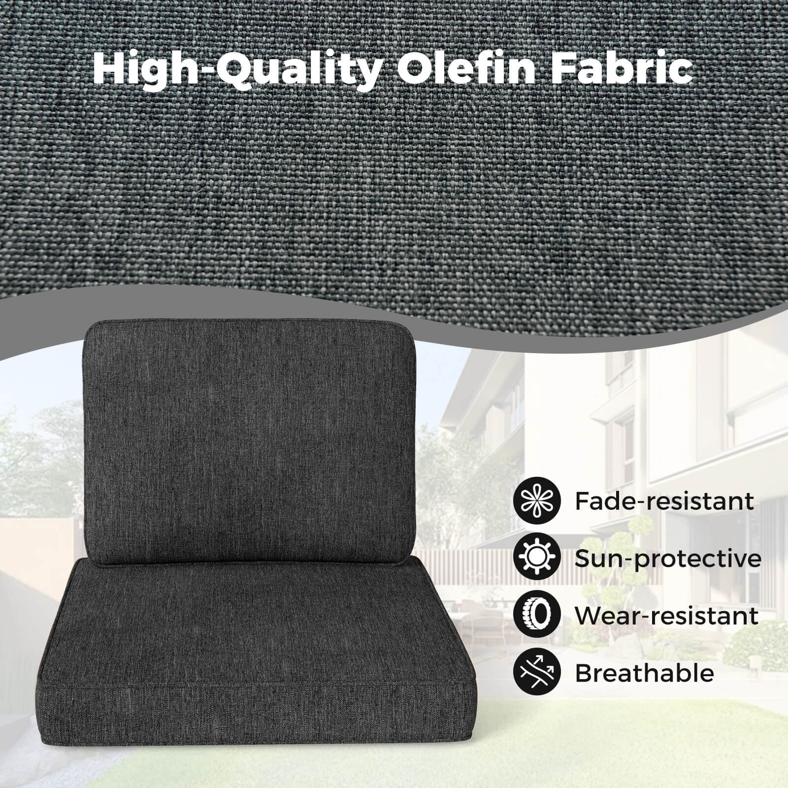 Costway 2-Pack 24" x 24" Deep Seat Cushion & Back Pillow with Removable Covers Outdoor Gray
