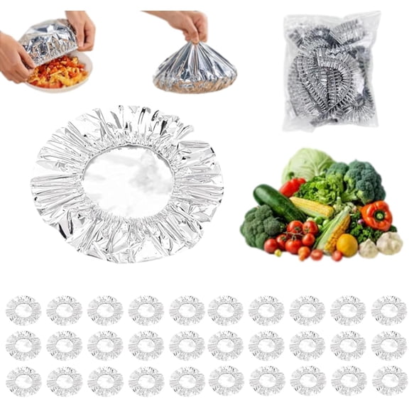 10/50/100Pcs Reusable Aluminum Foil Food Covers, Pop-Up Tin Foil Food Insulation Cover, Food Grade Aluminum Covers with Elastic for Food Bowls & Plates