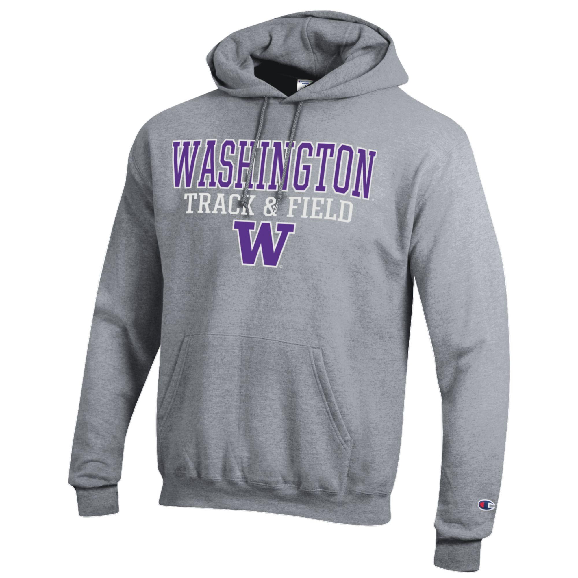 Men's Champion  Gray Washington Huskies Track & Field Stack Powerblend Pullover Hoodie
