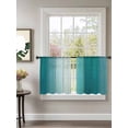 thumbnail image 2 of Sheer Curtains 54 Inch Length 2 Panels Set for Kitchen, Aqua Ombre Semi Sheer Curtains for Windows, Vintage Country Wooden Voile Window Treatments Rod Pocket Curtain, 2 of 7