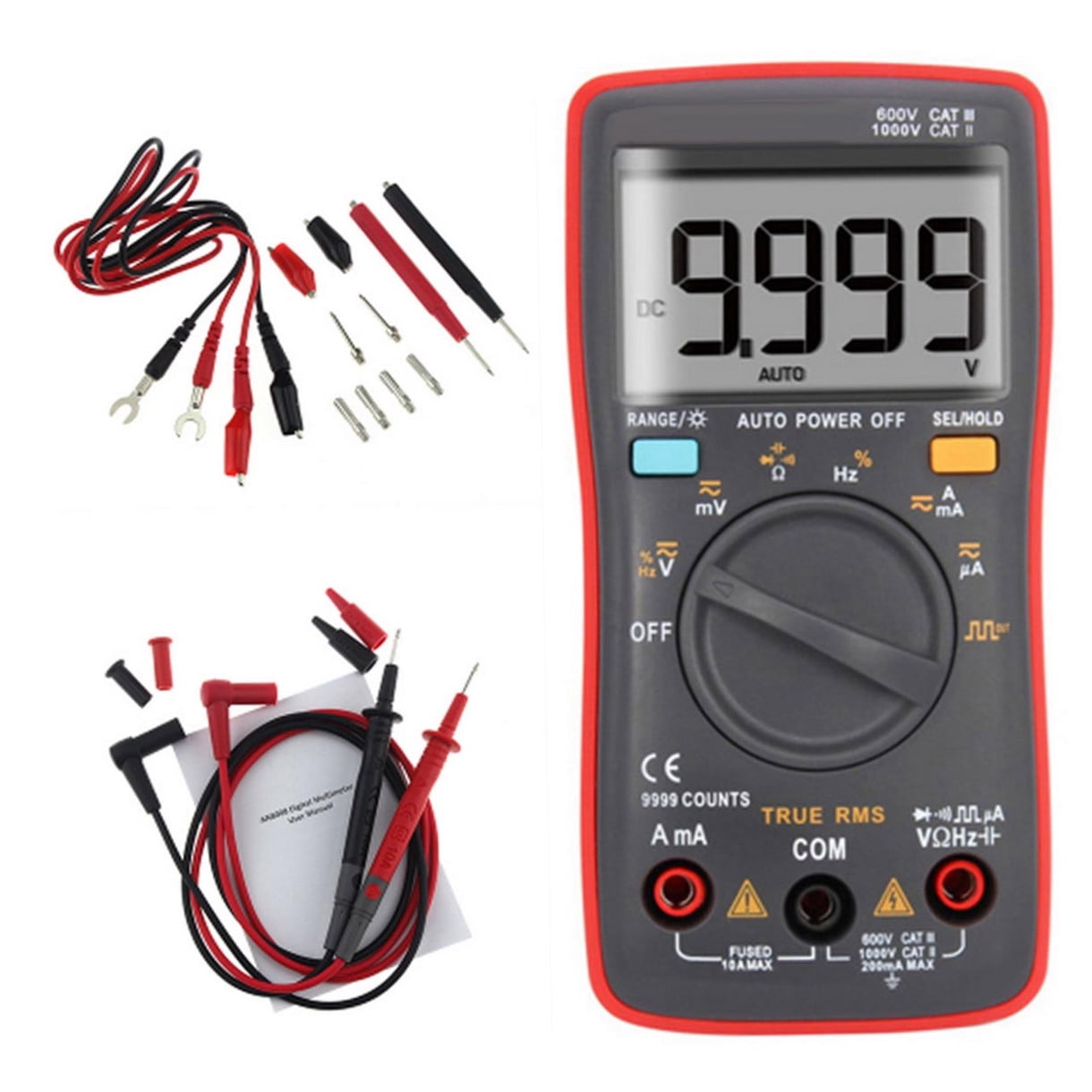 Raindrops Handheld Digital Multimeter with LCD Screen for Accurate Voltage, Current, Resistance and Continuity Testing Tool