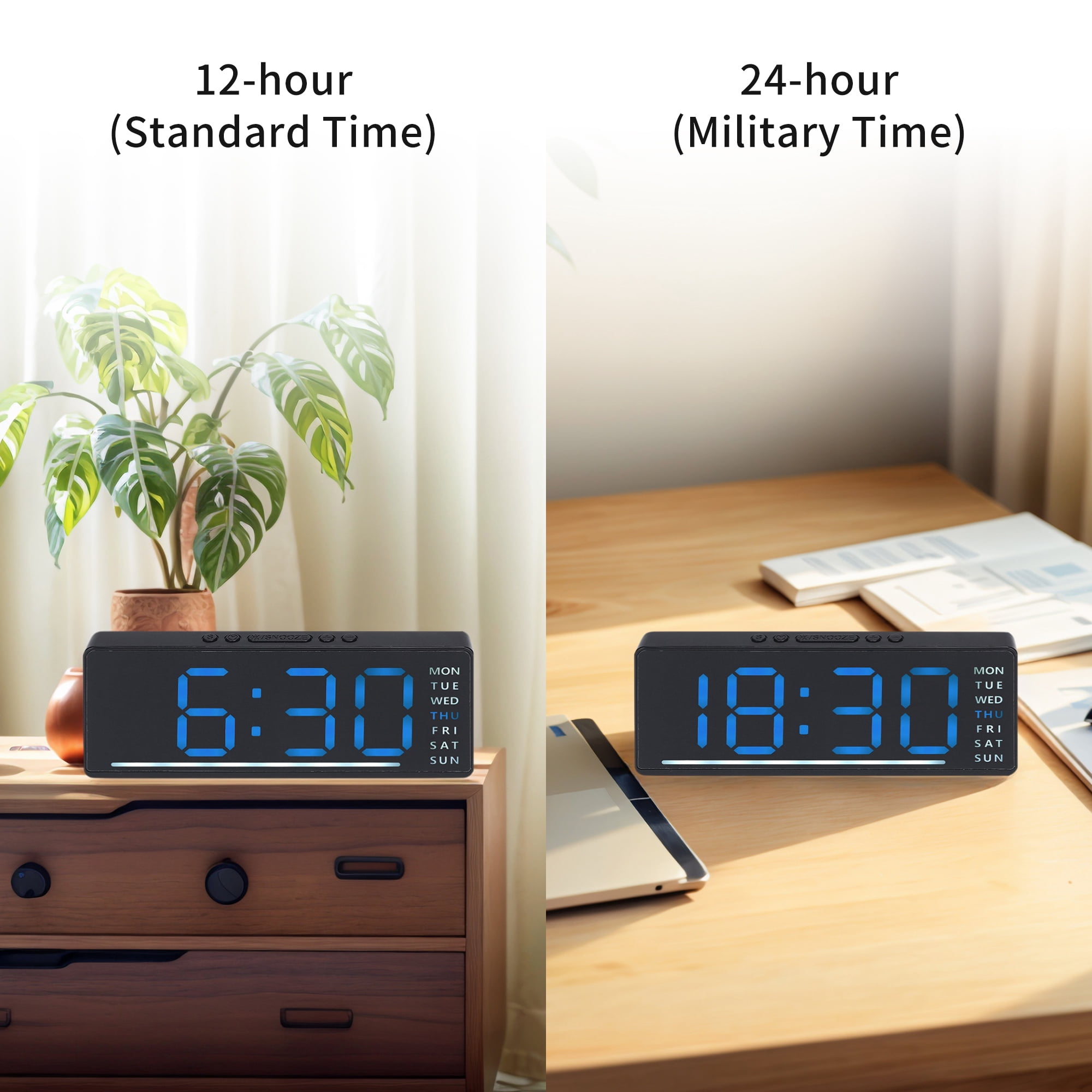 Unique Bargains 2 Pcs Digital Dual Alarm Clock 6.1 x 2.4 x 1 in Blue/Orange