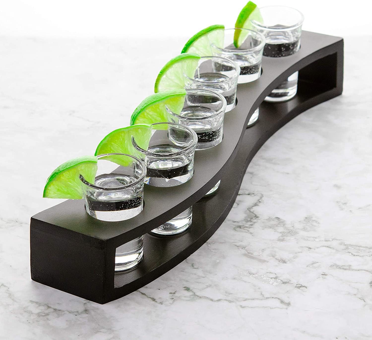 Shot Glasses Set of 6 with Wood Layered Base 1 oz Cool Shot glasses