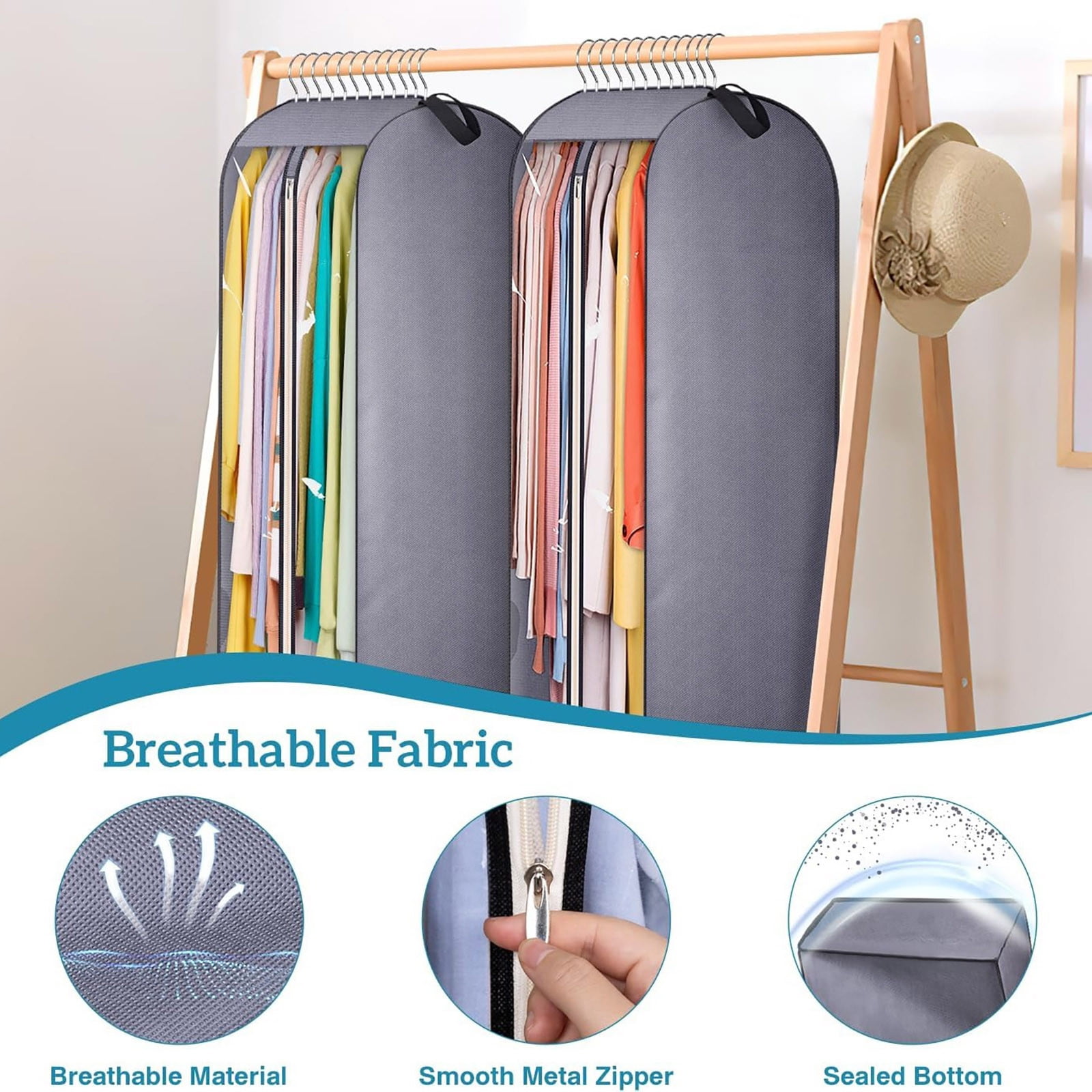 2pc Hanging Garment Bag for Closet Organization | Long Dress Storage Bag with Side Zipper | Transparent Breathable Fabric | 40x24x10inches | Wardrobe Organizer for Seasonal Clothing Protection