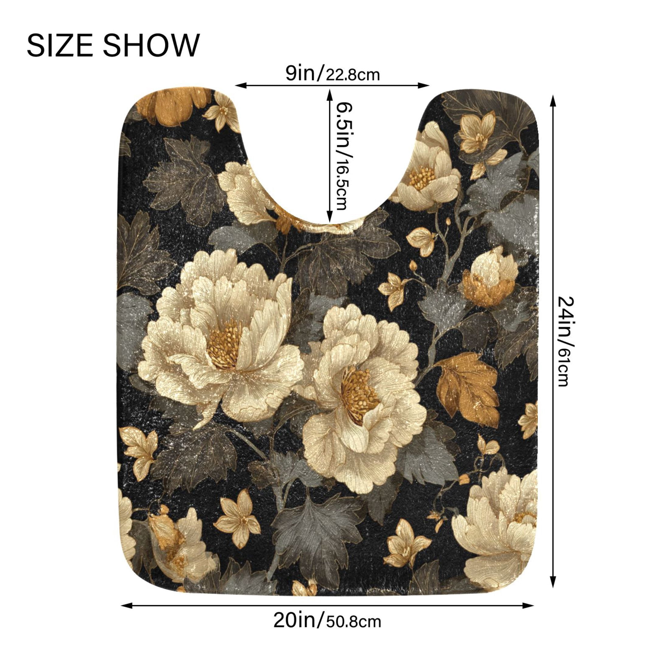 2 Piece Bath Mat Set with U-Shaped Toilet Mat and Rectangle Bath Rugs Non Slip Machine Washable Bathroom Mats Elegant Beige Floral