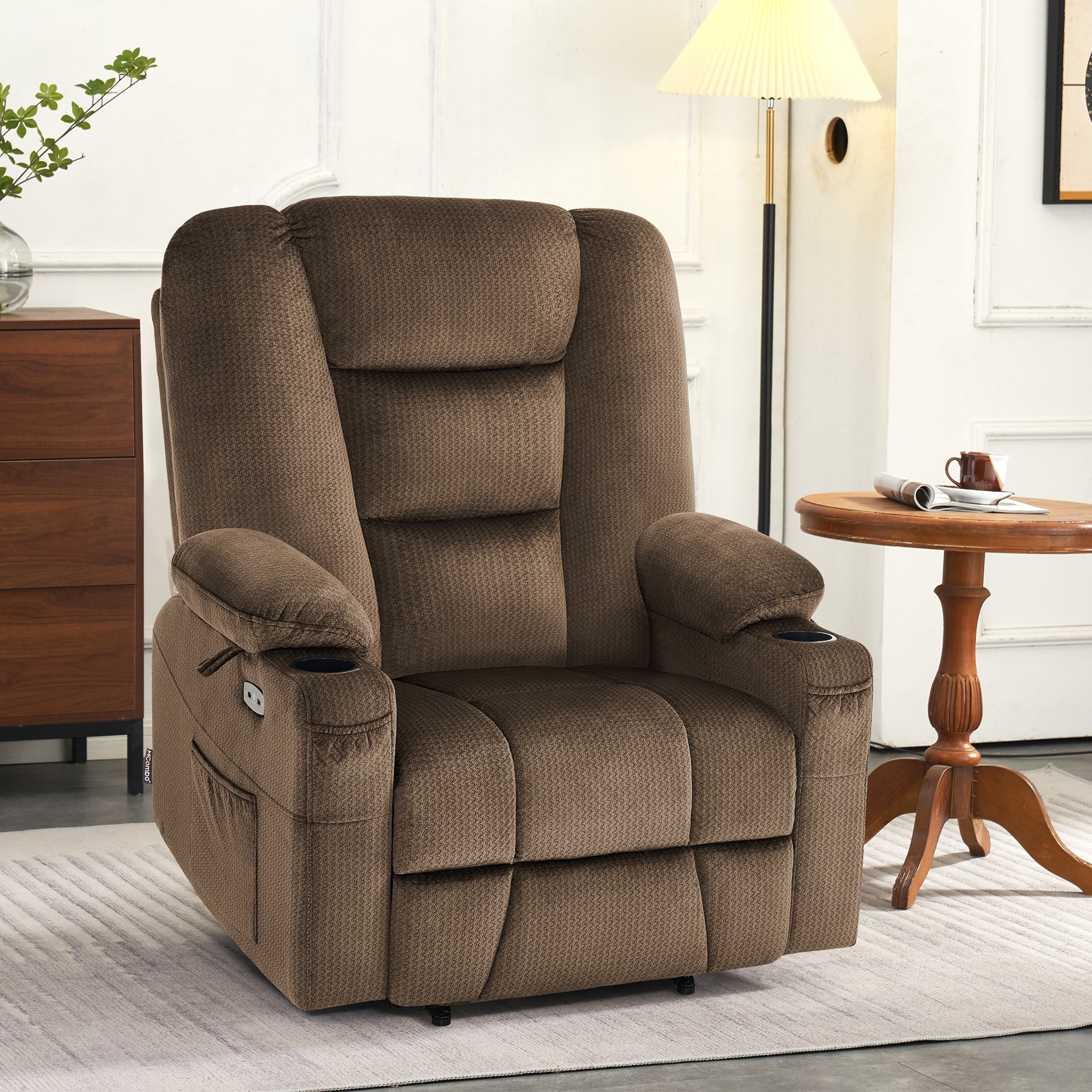 MCombo Oversized Power Lift Recliner Chair with 27.2'' Extra Wide Seat for Big and Tall Elderly People, Fabric R7541 (Brown, Large-Wide)