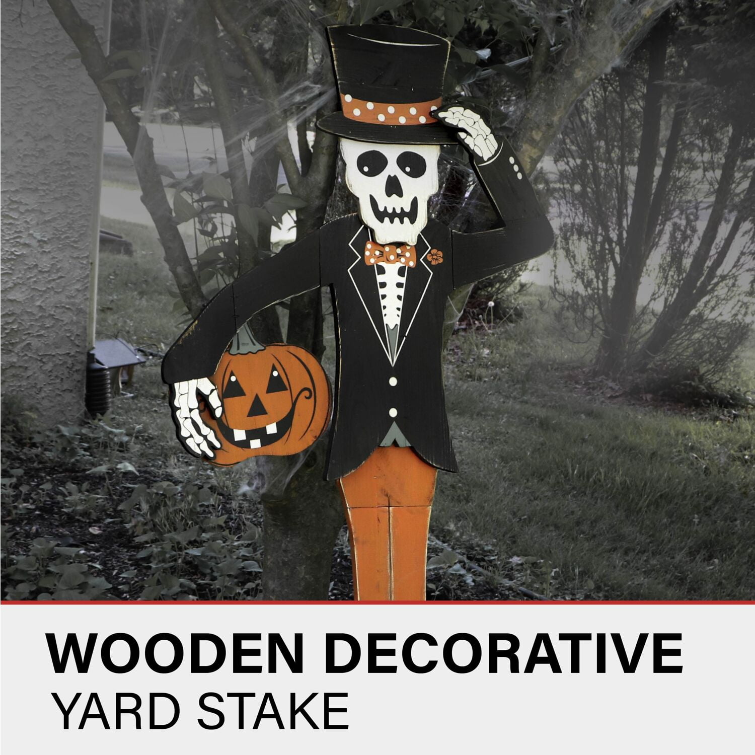 Haunted Hill Farm 3.8 ft Skeleton Wooden Halloween Sign, HHWOODSKL-0BL