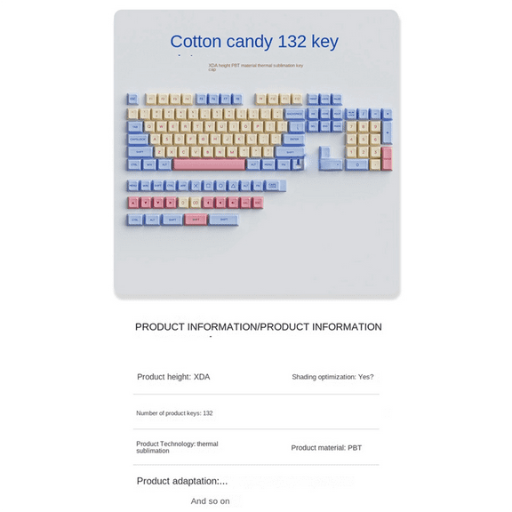 132 Keys PBT Keycaps Cute Keycaps Dye-Sublimation Key Caps XDA Keycap Set for Mechanical Keyboard