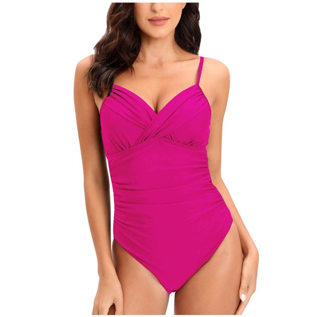 Traje de baño de una pieza para mujer, cómodo, liso, con almohadilla en el pecho, sin aros, Bikini con escote en V profundo OAVQHLG3B Store lin121212