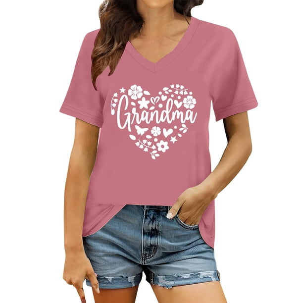 Camiseta de manga corta con cuello en V y estampado para mujer: top informal de verano con estampado floral, tejido suave y transpirable, varias tallas