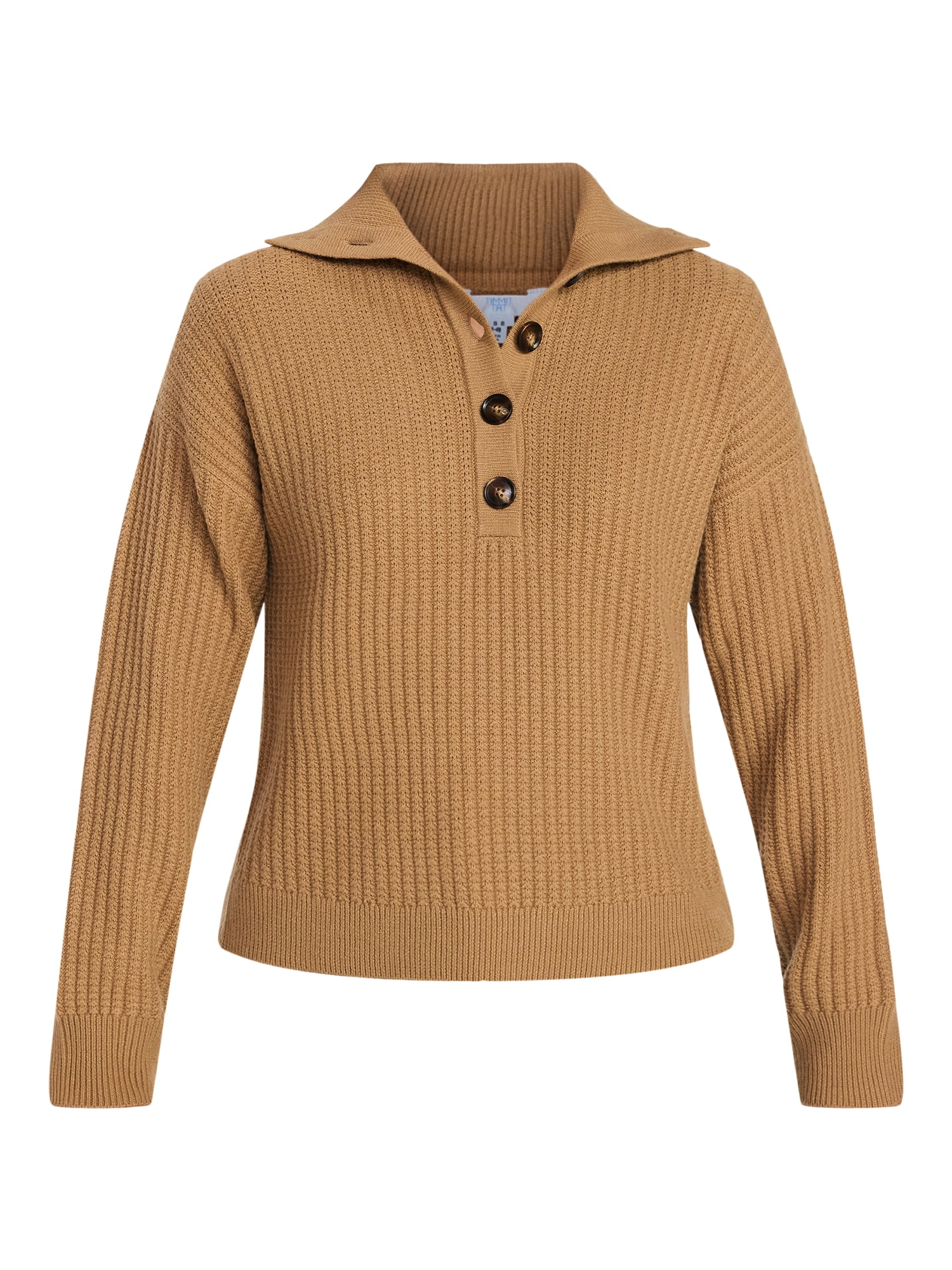 Time and Tru Women's Pullover Henley Sweater, Sizes XS-XXXL