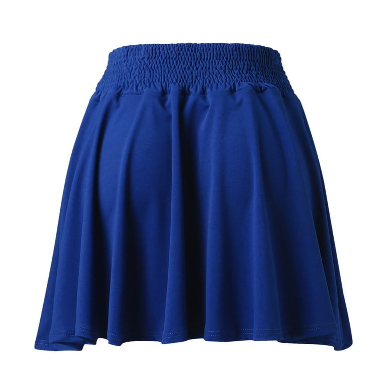 Kcocoo Womens Classic Daily Elegant Casual Solid Color Skirt Pleated Waist  Design Mini Skirt Polyester Spandex Blue S 