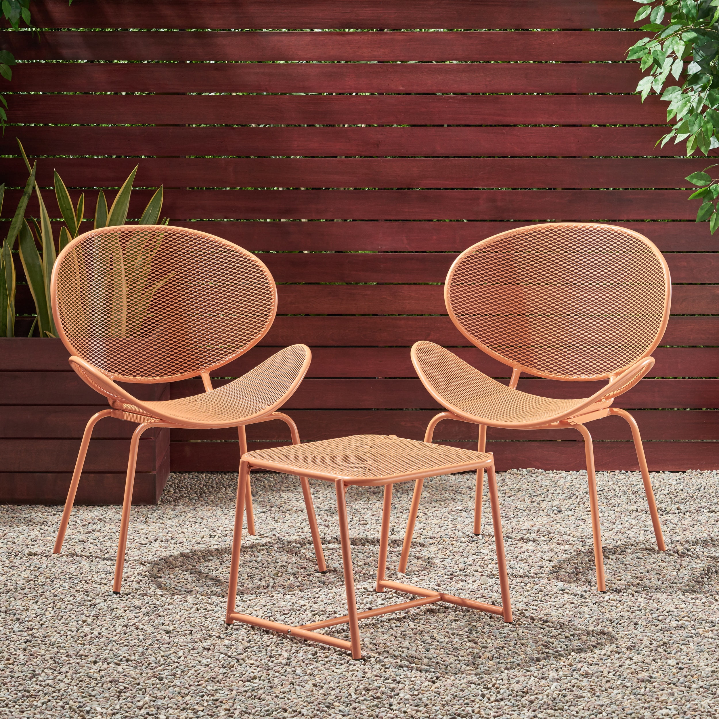 Hamdan Outdoor Modern 2 Seater Iron Chat Set, Matte Orange
