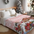 thumbnail image 3 of Winter Snowman Santa Claus on Pink Throw Blanket Flannel Fleece Throws, Elk Fir Leaves Pine Tree Lightweight Super Soft Warm Blankets for Couch Sofa Bed All Season Use, 50x60 in, 3 of 9