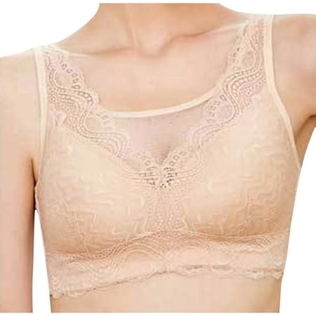 Gnurob Womens Push Up Bra Lace Plus Size Brassiere Wireless Bralette Widen Band Bras Lightly Lined Cups Bralettes Comfort Breathable lingerie for Ladies Clearance Saving Beige X-Large
