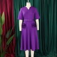 thumbnail image 4 of AURA Plus Size Summer V Neck A Line Midi Dress High Waist Short Sleeve Elegant African Work Dress with Belt, 4 of 10