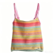 Rirozkan Rainbow Ribbed Tank Top, Women’s Seamless Colorful Knit Sleeveless Shirt, Casual Summer Fashion Top for Daily Wear