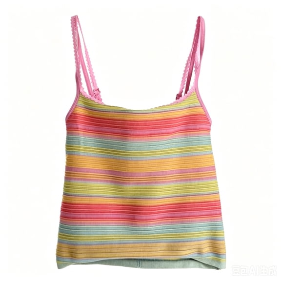 ZZkhGO Women's Rainbow Ribbed Tank Top Sleeveless Square Neck Striped Knit Crop Tops Summer Casual Trendy Seamless Tight Tops, L