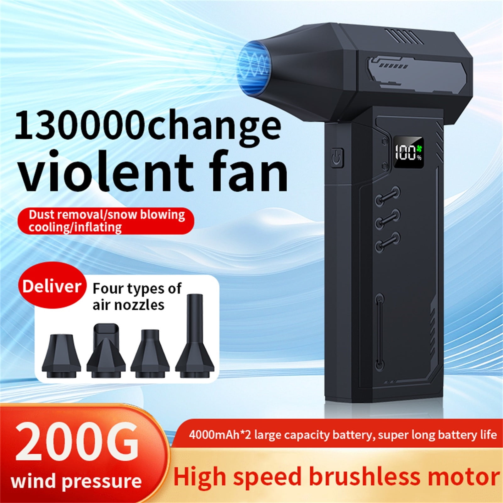 Roiihwy Compressed Air Duster-100000Rpm Super Power, 5-Gear Adjustable blower with Fast Charging, Dust Blower for Computer, Keyboard, House, Outdoor and Car, Black