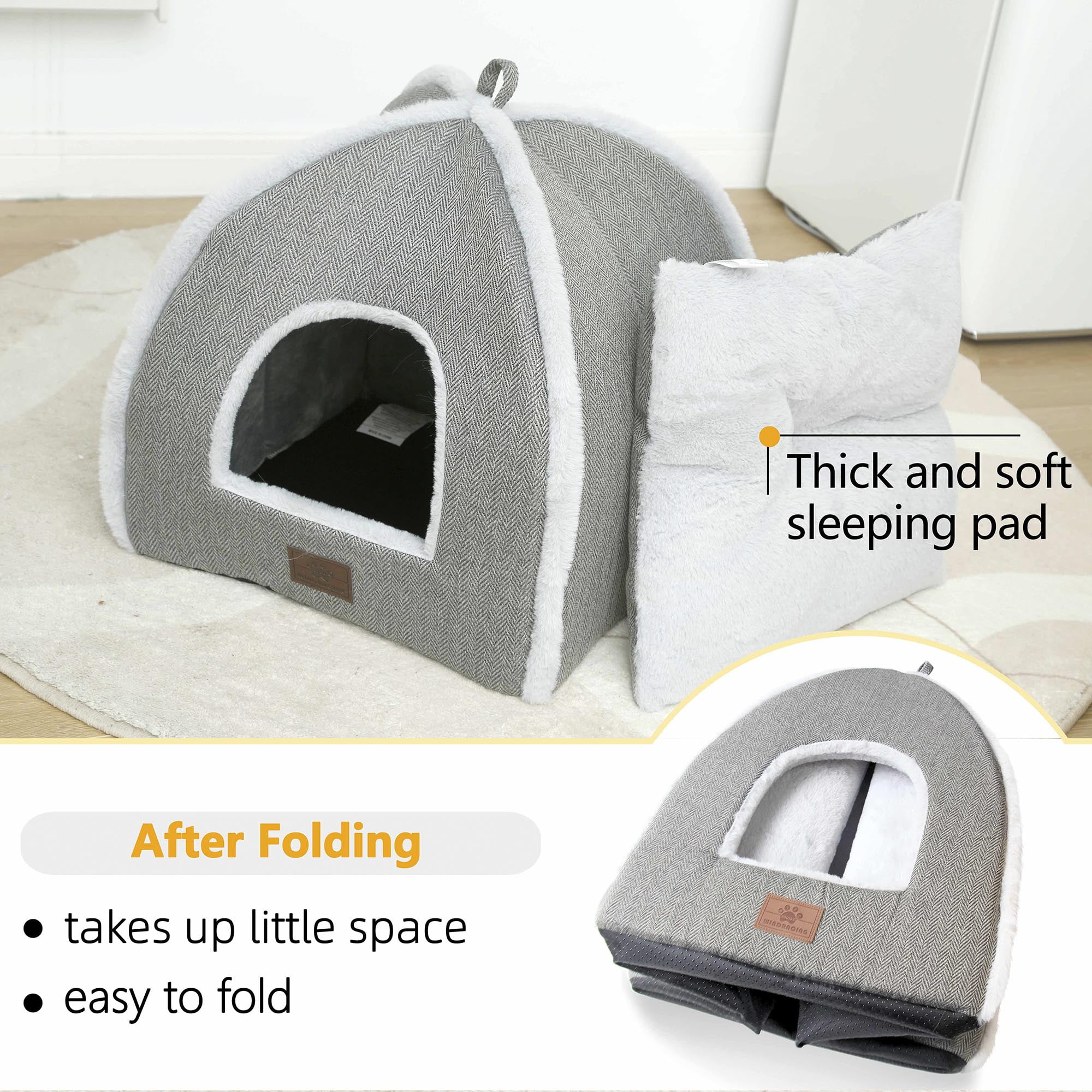 Cat Bed for Indoor Cats - Cat Cave Bed Cat House Cat Tent with Removable Washable Cushioned Pillow
