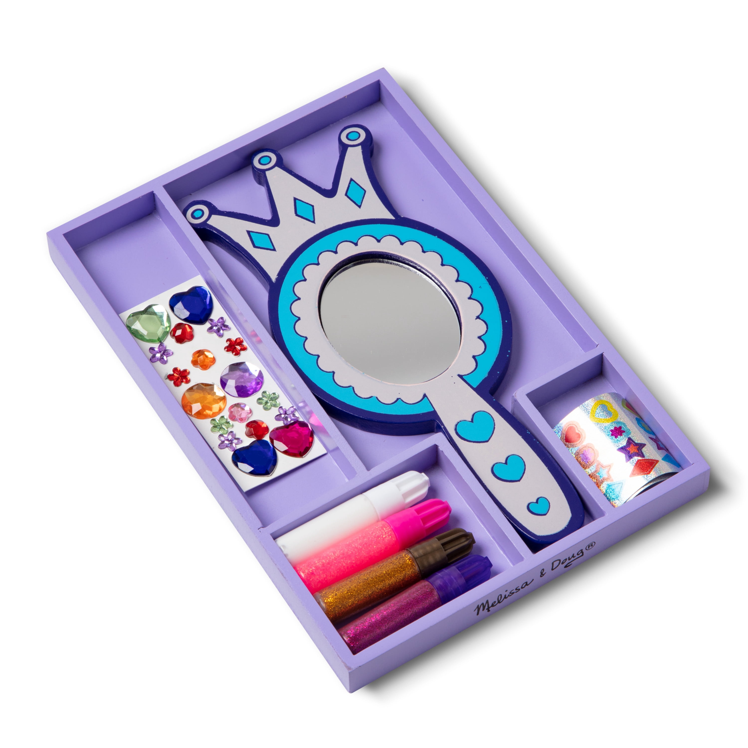 Melissa & Doug Decorate-Your-Own Wooden Princess Mirror Craft Kit, DIY Arts and Crafts for Ages 4+