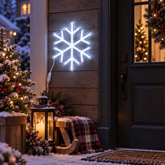 Christmas Snowflake Neon Sign LED Light Sign Neon Sign Lamp with Dimmable 12 Color Modes For Bedroom Bar Winter Holiday Party