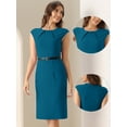 thumbnail image 2 of DARING DIVA Elegant Round Neck Cap Sleeve Belted Work Sheath Dresses L Lake Blue, 2 of 6