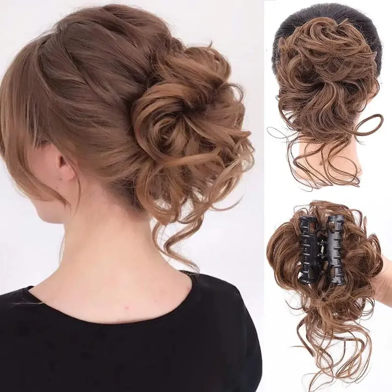 Hair Clip Wig Fluffy Grab Clip Flower Bud Ball Wig Ponytail Lazy Female Simulation Long Curly Tassel Hair Extensions