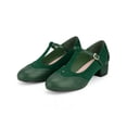 thumbnail image 4 of BLISSFUL STEP T-Strap Mary Janes for Women Ankle Strap Block Heels Pumps - Perfect for Parties and Cosplay Dark Green 9, 4 of 8