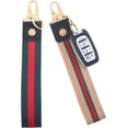thumbnail image 2 of Luxury Canvas key chain, keychain wristlet. for Everyday Carry Cool Wrist Lanyard Strap for Men & Women (Beige/Green/Red), 2 of 3