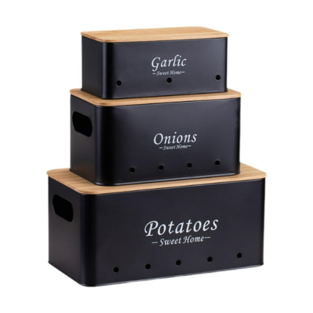 Caja de almacenamiento de cebolla y patatas, juego de botes de almacenamiento para cocina, a prueba de polvo, contenedor de alimentos frescos para negro