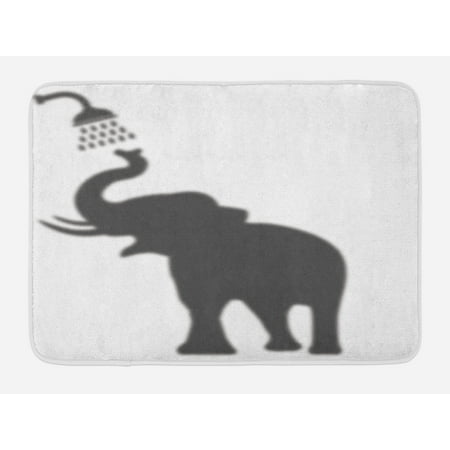Bath Shadow (Elephant Bath Mat, Elephant Taking a Shower Bathing in Bath Tub Shadow Funny Art Print Humor Design, Non-Slip Plush Mat Bathroom Kitchen Laundry Room Decor, 29.5 X 17.5 Inches, White)