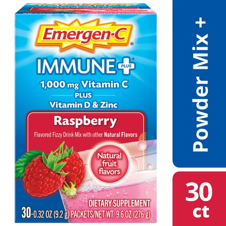 Emergen-C Immune+ Vitamin C Drink Mix, Raspberry, 1000mg, 30
