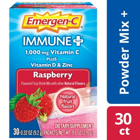 Bio Health Raspberry Leaf - Emergen-C Immune+ Vitamin C Drink Mix, Raspberry, 1000mg, 30 Ct